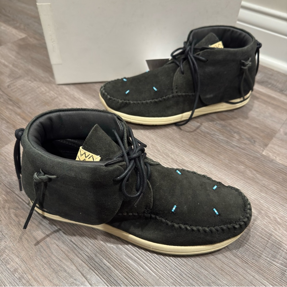 Visvim Lhamo Folk Black Suede Slip On Moccasin Loafers - Picture 3 of 16